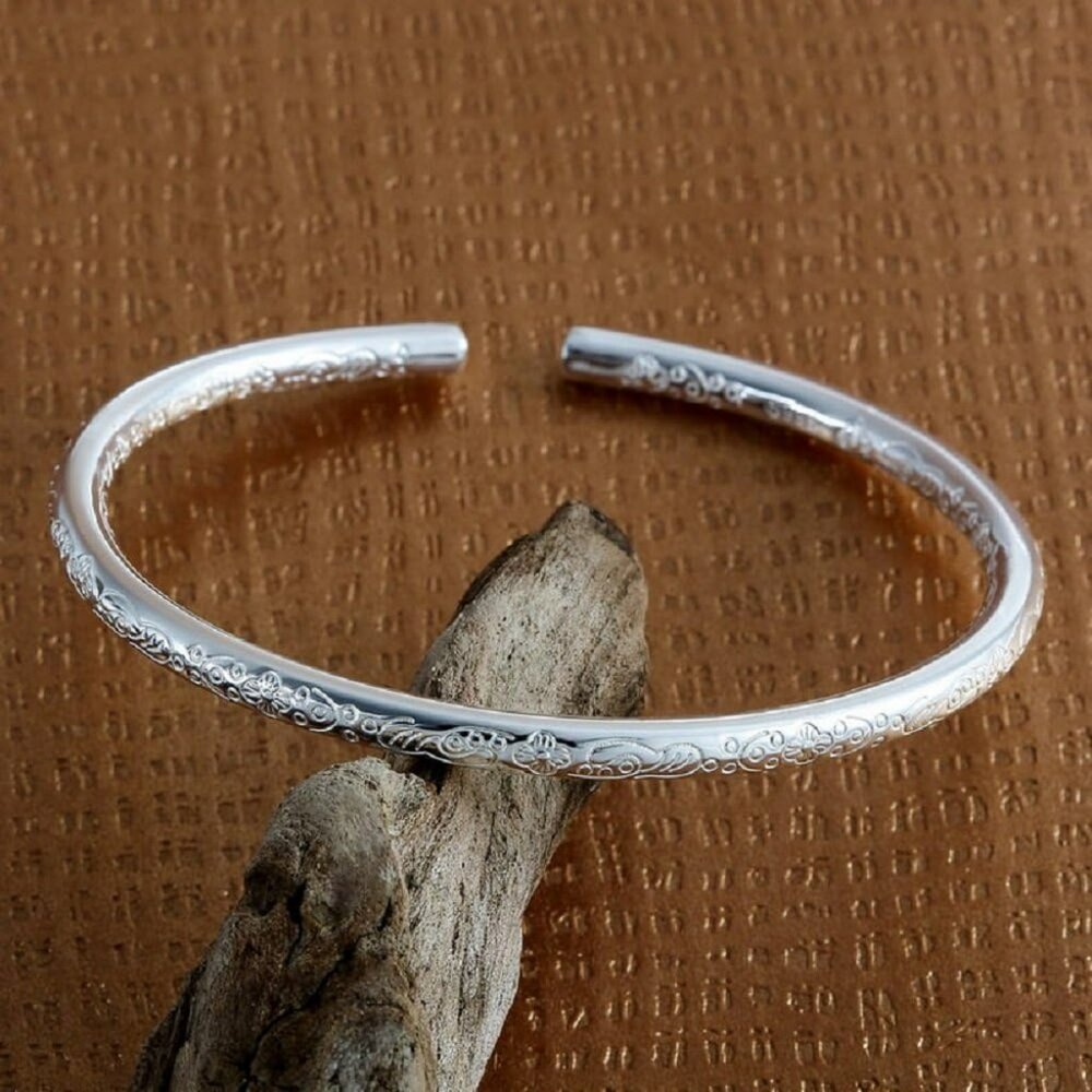 999 Solid Sterling Silver Bangle Cuff Bracelets F… - image 4